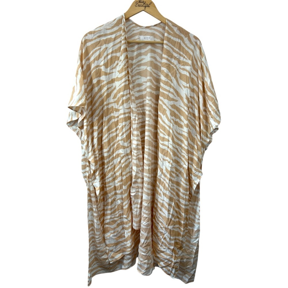 Beige and White Zebra Print Kimono